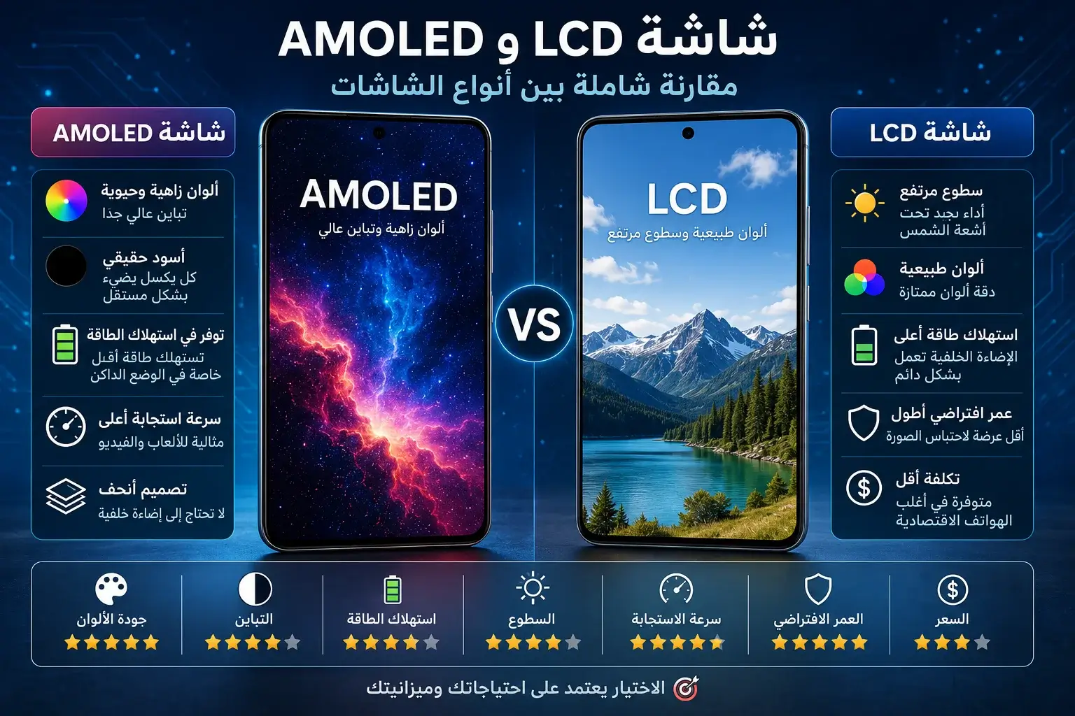 الفرق بين شاشة AMOLED وLCD.