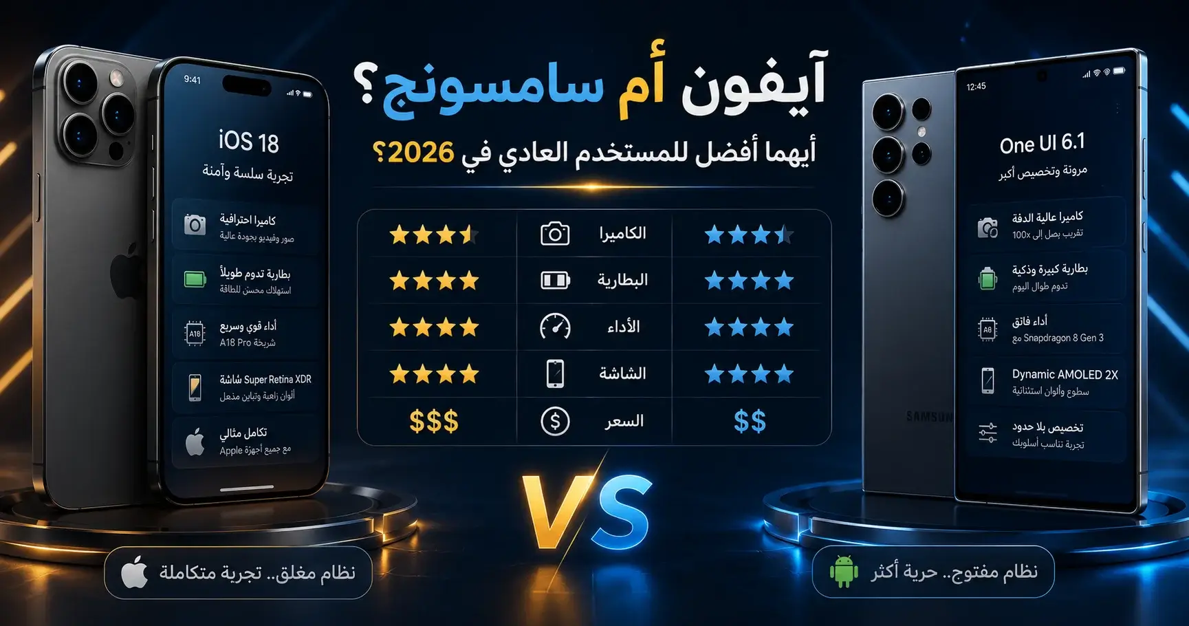 مقارنة بين آيفون وسامسونج توضح أداء الكاميرا والبطارية والشاشة والسعر