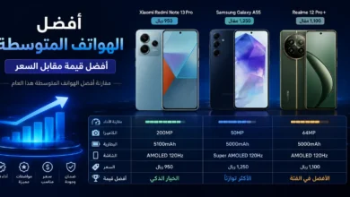 مقارنة بين أفضل الهواتف المتوسطة من حيث الأداء والكاميرا والبطارية والسعر لمساعدة المستخدم في اختيار أفضل قيمة مقابل السعر.