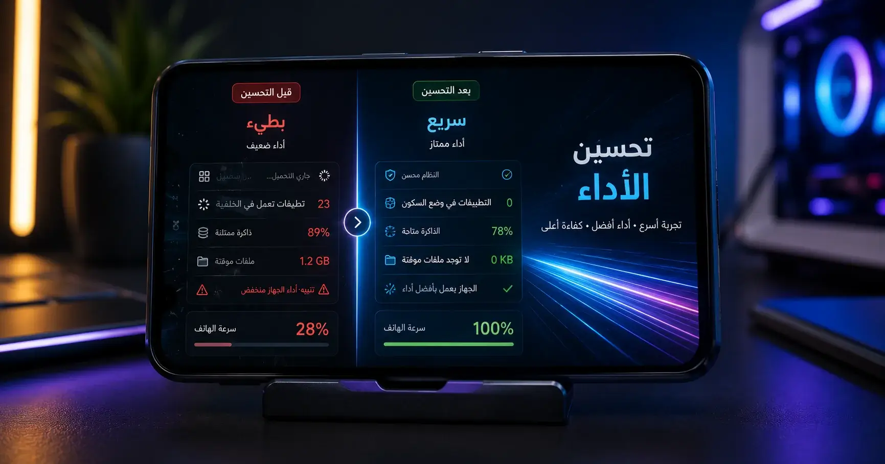تحسين الأداء وزيادة سرعة الهاتف داخل بيئة تقنية حديثة.