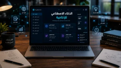 لوحة تحكم للذكاء الاصطناعي للإنتاجية داخل مساحة عمل حديثة