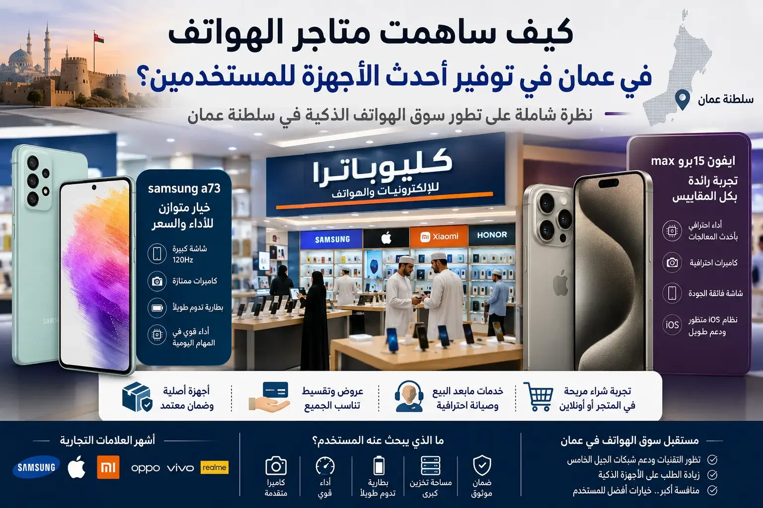 samsung a73 وايفون 15 برو max، في تصميم يعكس تطور سوق الهواتف وخيارات الشراء المتنوعة للمستخدمين