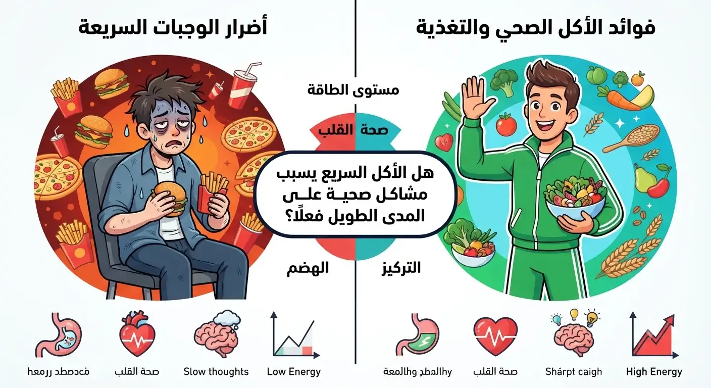 هل الأكل السريع يسبب مشاكل صحية على المدى الطويل فعلًا؟