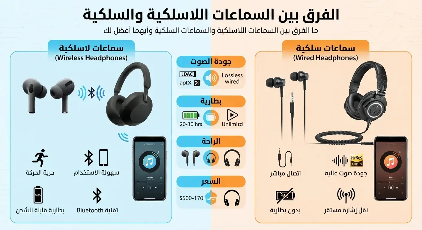 ما الفرق بين السماعات اللاسلكية والسماعات السلكية وأيهما أفضل لك؟